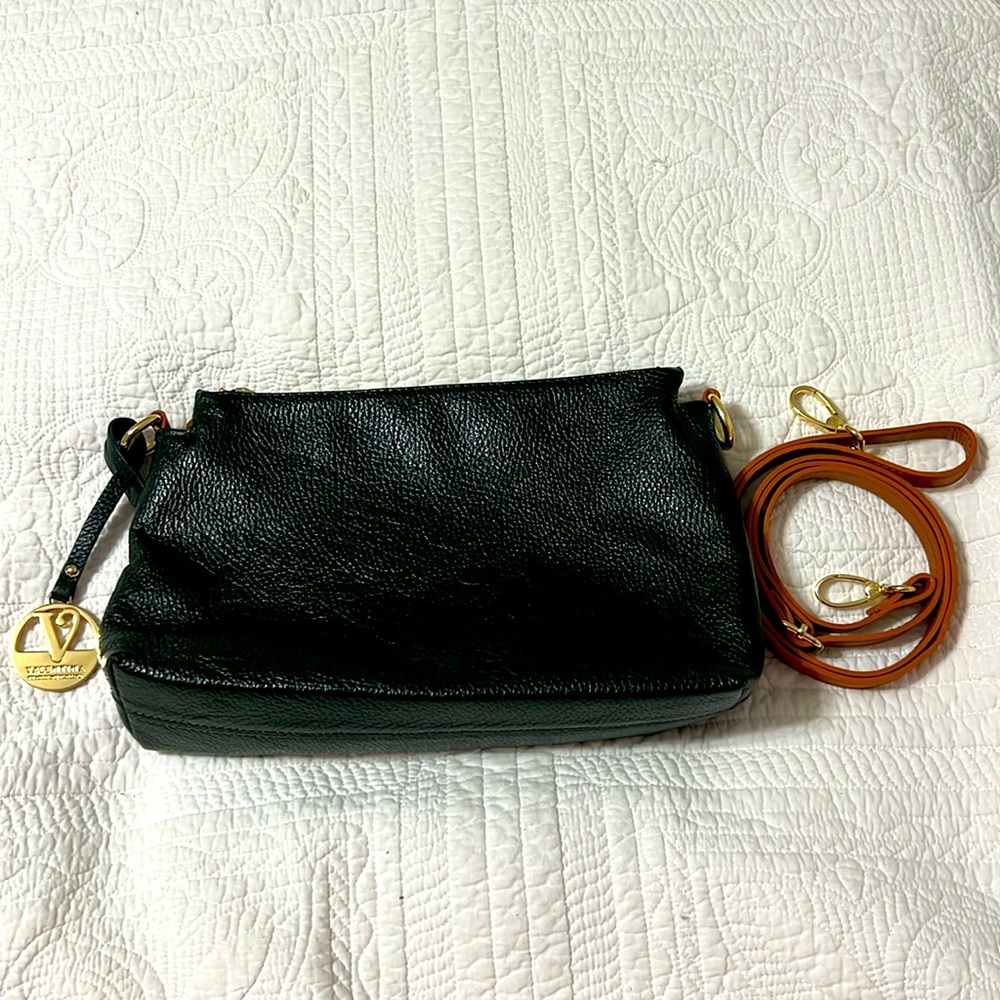 Valentina Made in Italy Green Pebbled Leather Crossbody Bag